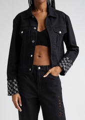 Alexander Wang Crystal Logo Cuff Denim Trucker Jacket