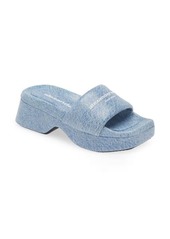 Alexander Wang Float Denim Print Leather Platform Slide Sandal