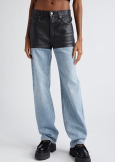 Alexander Wang Leather & Denim Five-Pocket Straight Leg Pants