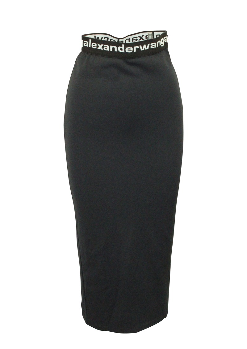 Alexander Wang Logo Waistband High Waisted Pencil Skirt in Black Polyamide