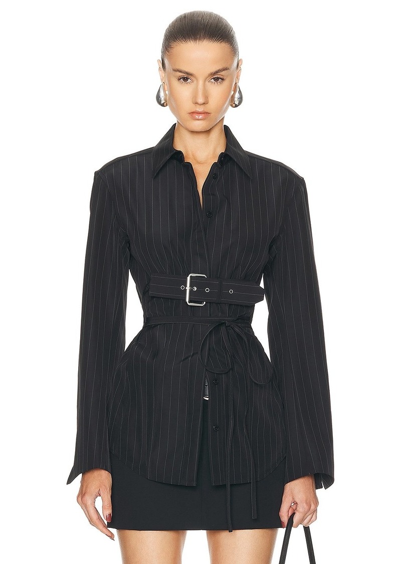 Alexander Wang Long Sleeve Top With Back Slit And Belt