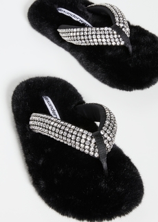 Alexander Wang Motel Crystal Strap Faux Fur Slippers