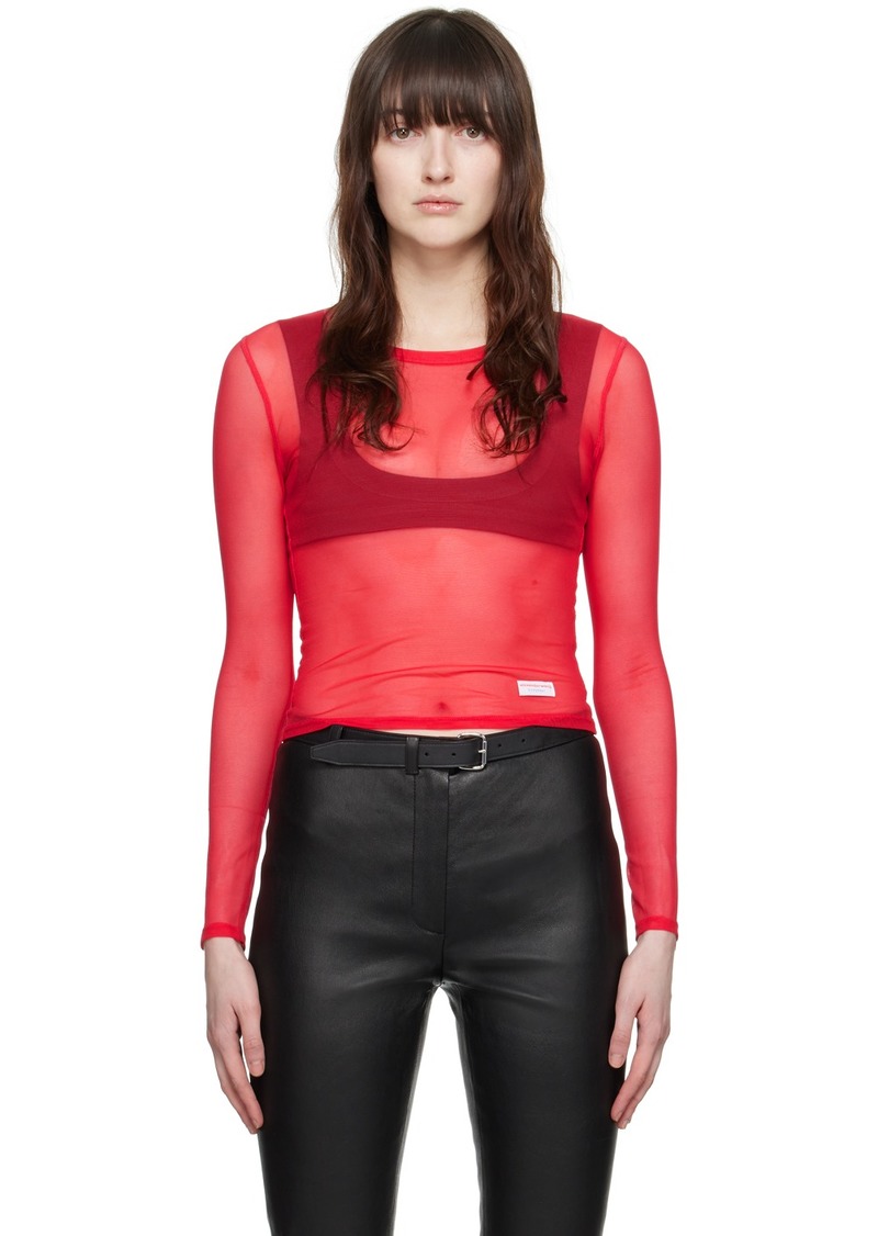 Alexander Wang Red Semi-Sheer Long Sleeve T-Shirt