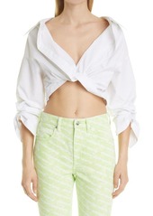 Alexander Wang Twist Front Crop Button-Up Shirt in White at Nordstrom