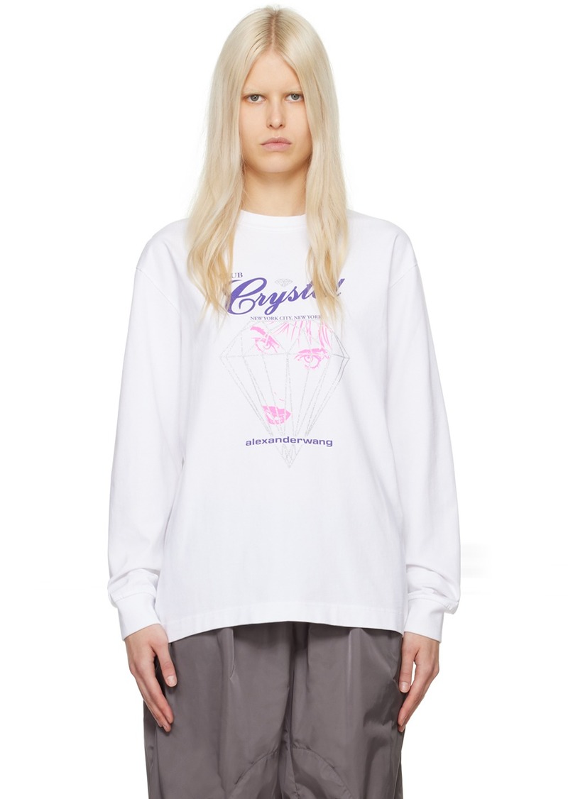 Alexander Wang White 'Club Crystal' Long Sleeve T-Shirt