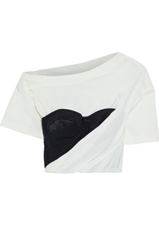 Alexander Wang - Cropped embroidered tulle-paneled draped cotton-blend jersey T-shirt - White - US 0