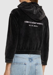 Alexander Wang Cropped Zip Up Cotton Hoodie