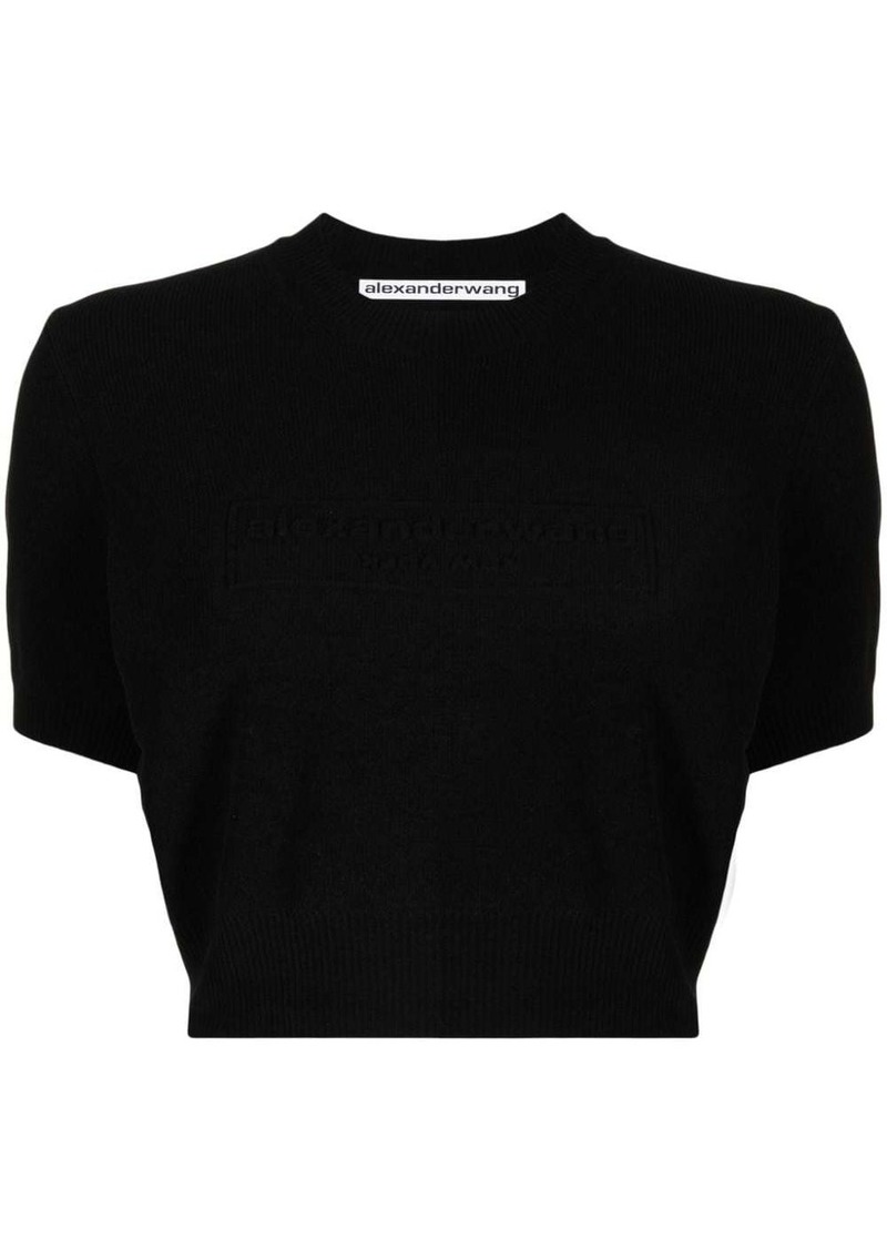 Alexander Wang logo-embossed cropped knitted top