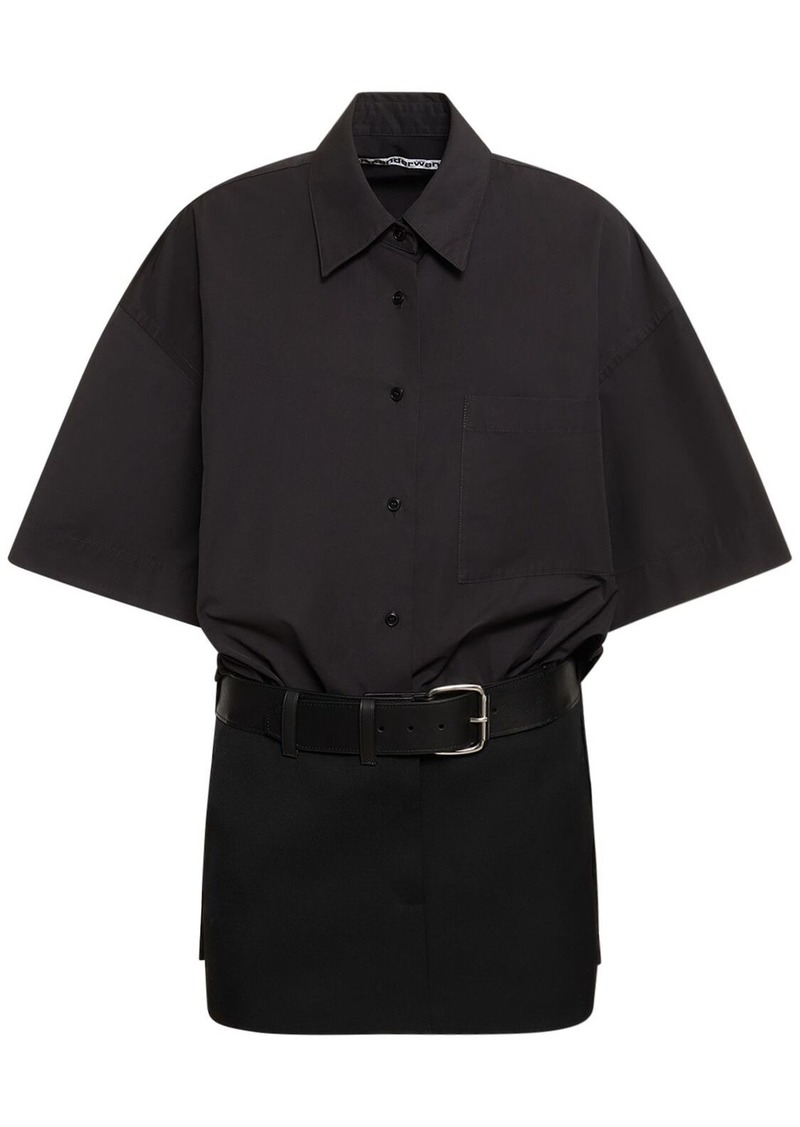 Alexander Wang Mini Cotton Shirt Dress W/ Leather Belt