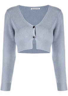 ALEXANDER WANG Cropped tulle-paneled cutout knitted sweater