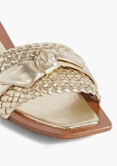 Alexandre Birman - Clarita bow-embellished metallic braided leather slides - Metallic - EU 35.5