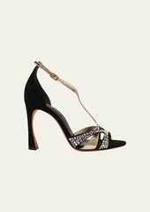 Alexandre Birman Anitta Crystal Mixed Leather T-Strap Sandals