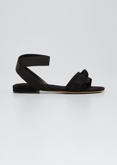 Alexandre Birman Clarita Suede Ankle-Wrap Flat Sandals