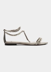 Alexandre Birman Demi Crystal Metallic Leather Flat Sandals