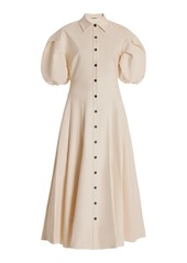 Alexis - Amilya Puff Sleeve Stretch Cotton Midi Shirt Dress - Ivory - XS - Moda Operandi