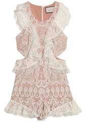 Alexis - Cutout ruffled corded lace playsuit - White - S