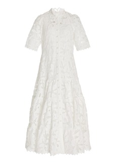 Alexis - Ledina Lace Broderie Midi Dress - White - L - Moda Operandi