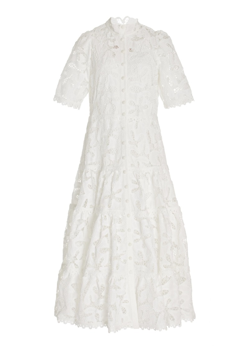 Alexis - Ledina Lace Broderie Midi Dress - White - M - Moda Operandi