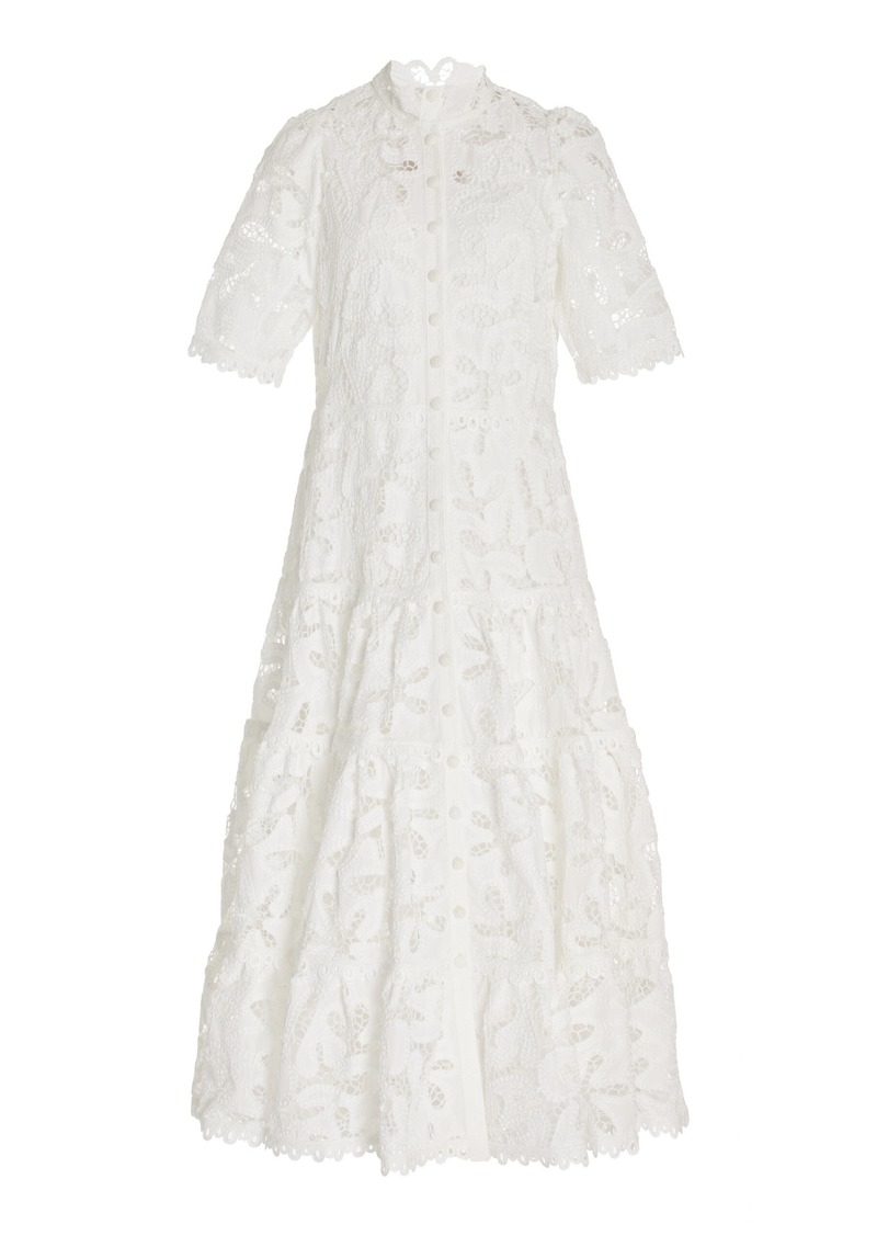 Alexis - Ledina Lace Broderie Midi Dress - White - S - Moda Operandi