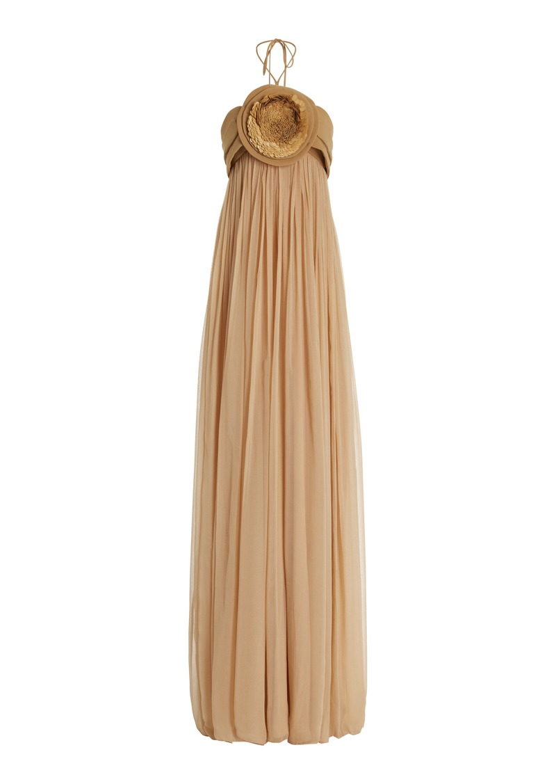 Alexis - Mallorie Chiffon Halter Maxi Dress - Neutral - XS - Moda Operandi