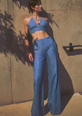 Alexis - Neale High-Waisted Cotton Wide-Leg Pants - Blue - M - Moda Operandi