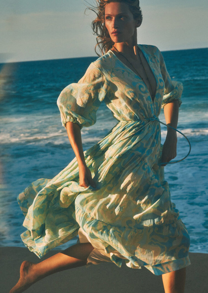Alexis - Vilas Tiered Ramie Midi Dress - Blue - S - Moda Operandi