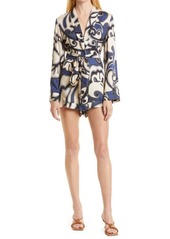 ALEXIS Kaiden Print Long Sleeve Romper in Maldive Blue at Nordstrom