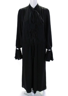 Alexis Womens Drawstring Waist Long Sleeve Button Up Jumpsuit Black