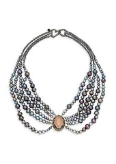 Alexis Bittar 10K Gunmetal-Plated, 10K Goldplated, Crystal & Faux Pearl Bib Necklace
