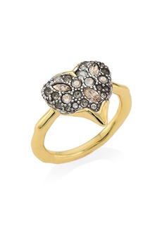 Alexis Bittar Solanales 14K Goldplated & Ruthenium-Plated Crystal Heart Ring