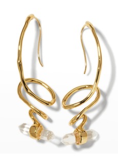 Alexis Bittar Twisted Gold Crystal Point Drop Earrings with Quartz