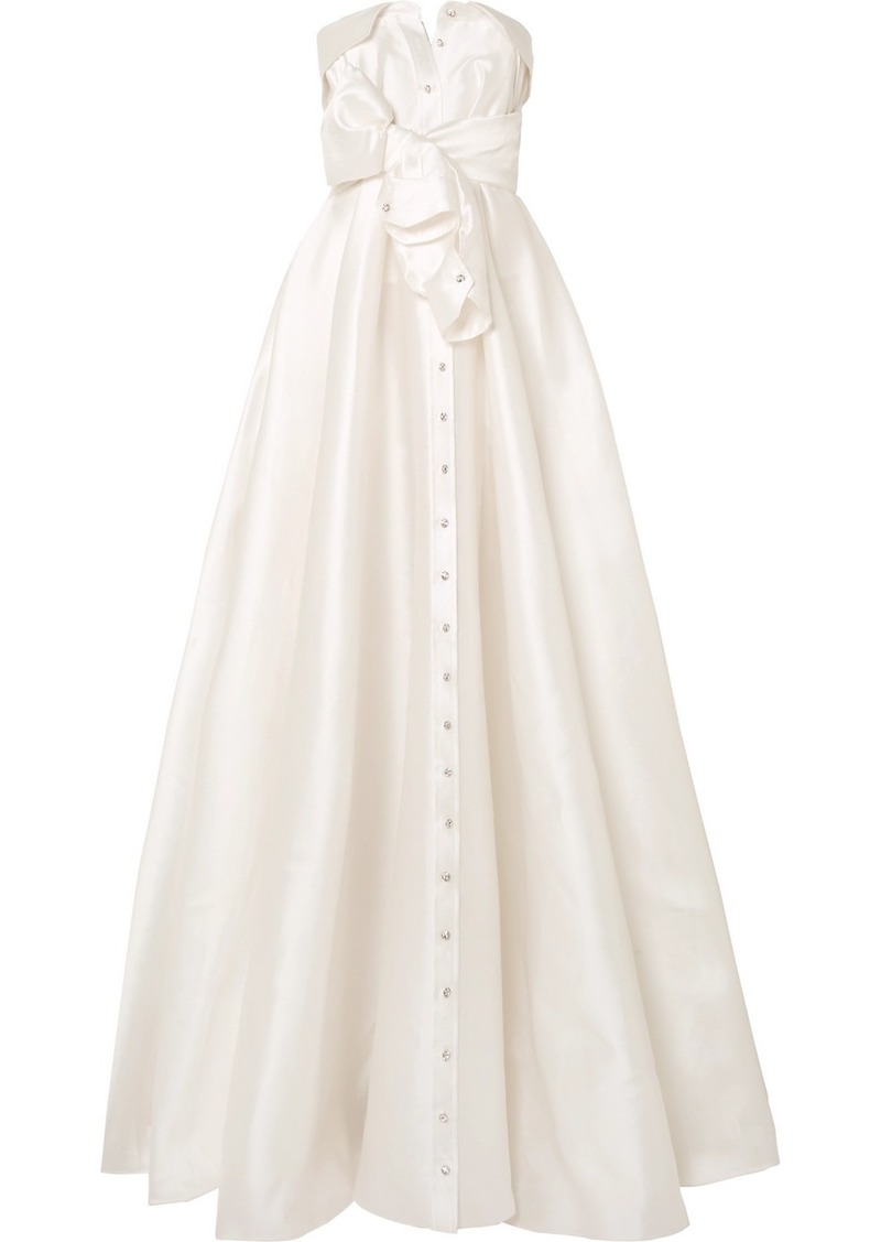 Bow-detailed Embellished Satin-twill Gown