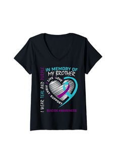 Alexis Womens Heart In Memory Of My Brother Suicide Awareness Prevention V-Neck T-Shirt