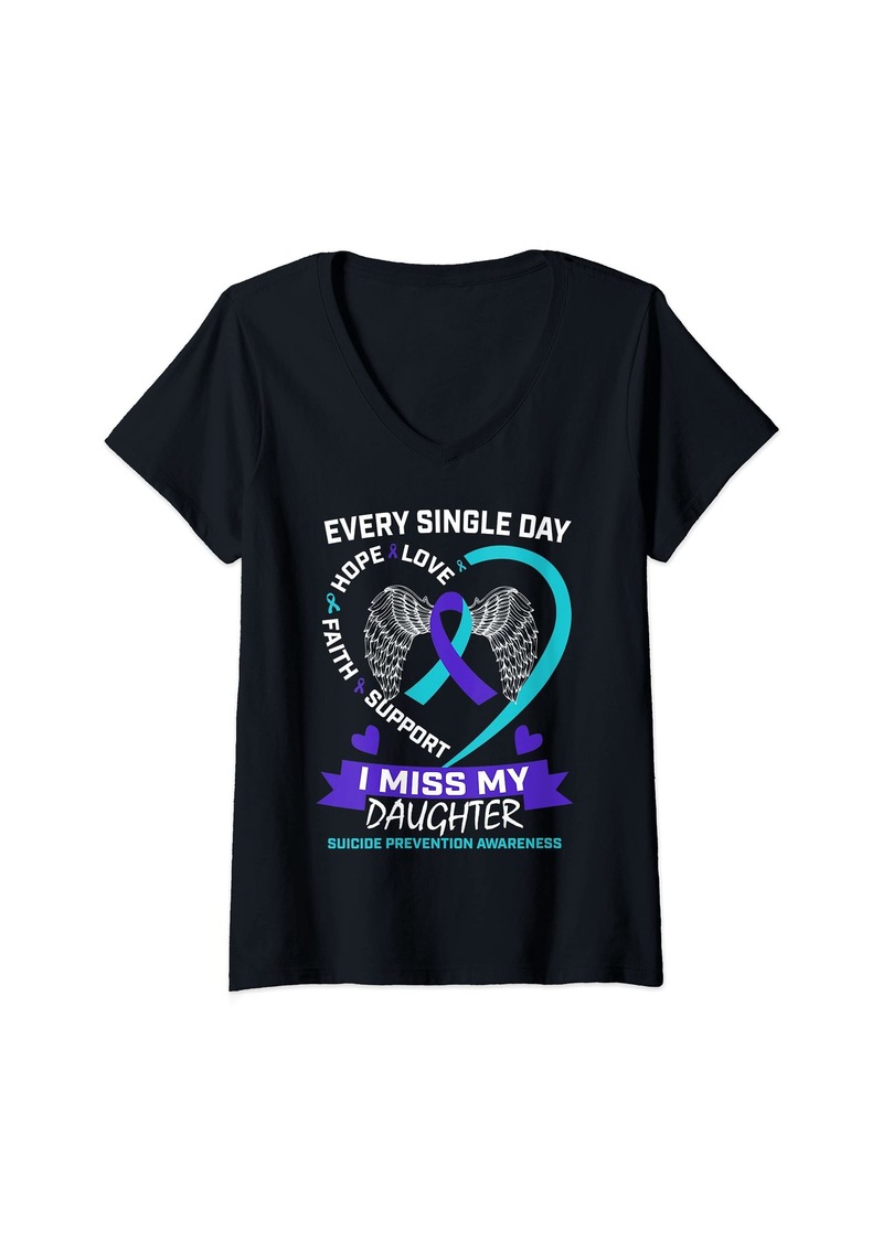 Alexis Womens Heart Teal Purple Miss Daughter Suicide Awareness Prevention V-Neck T-Shirt