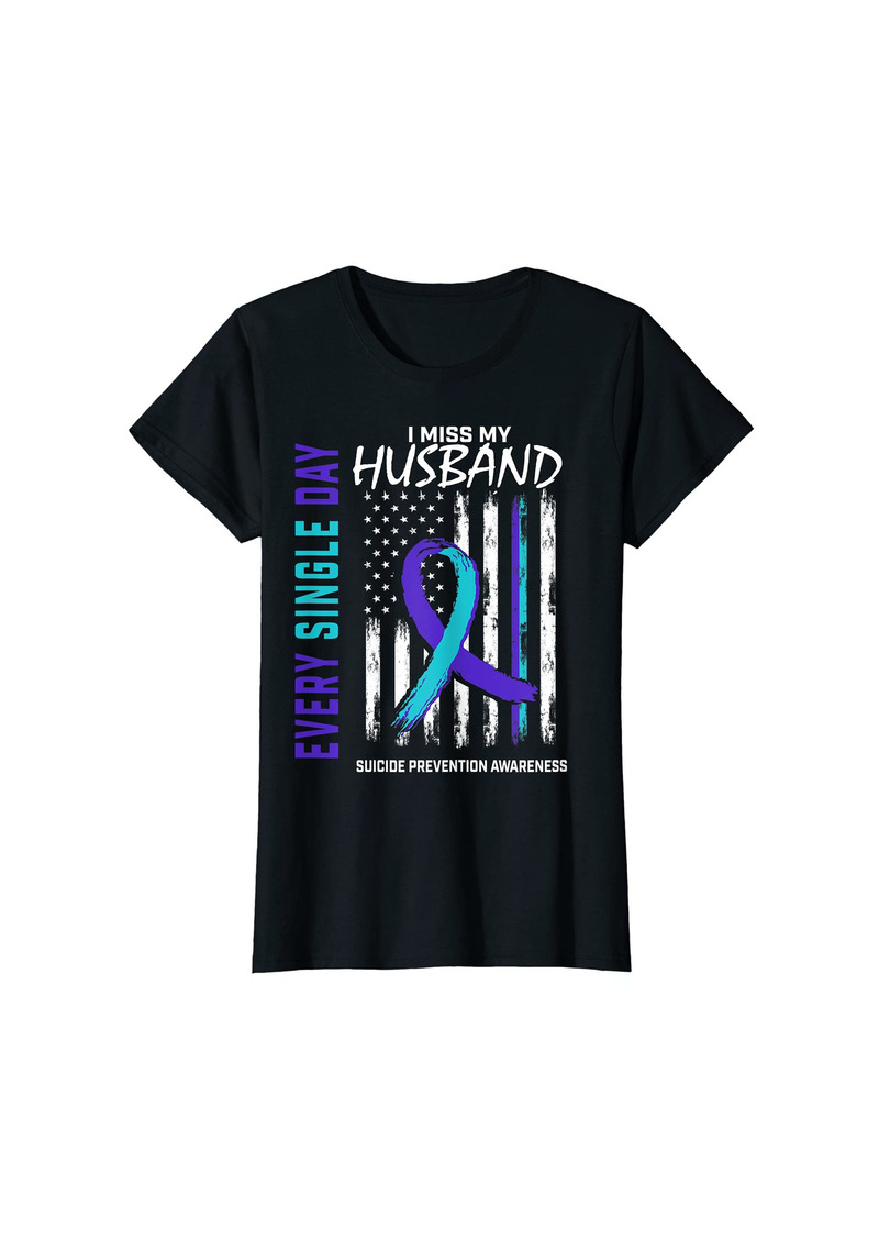 Alexis Womens I Miss My Husband Suicide Awareness Prevention American Flag T-Shirt