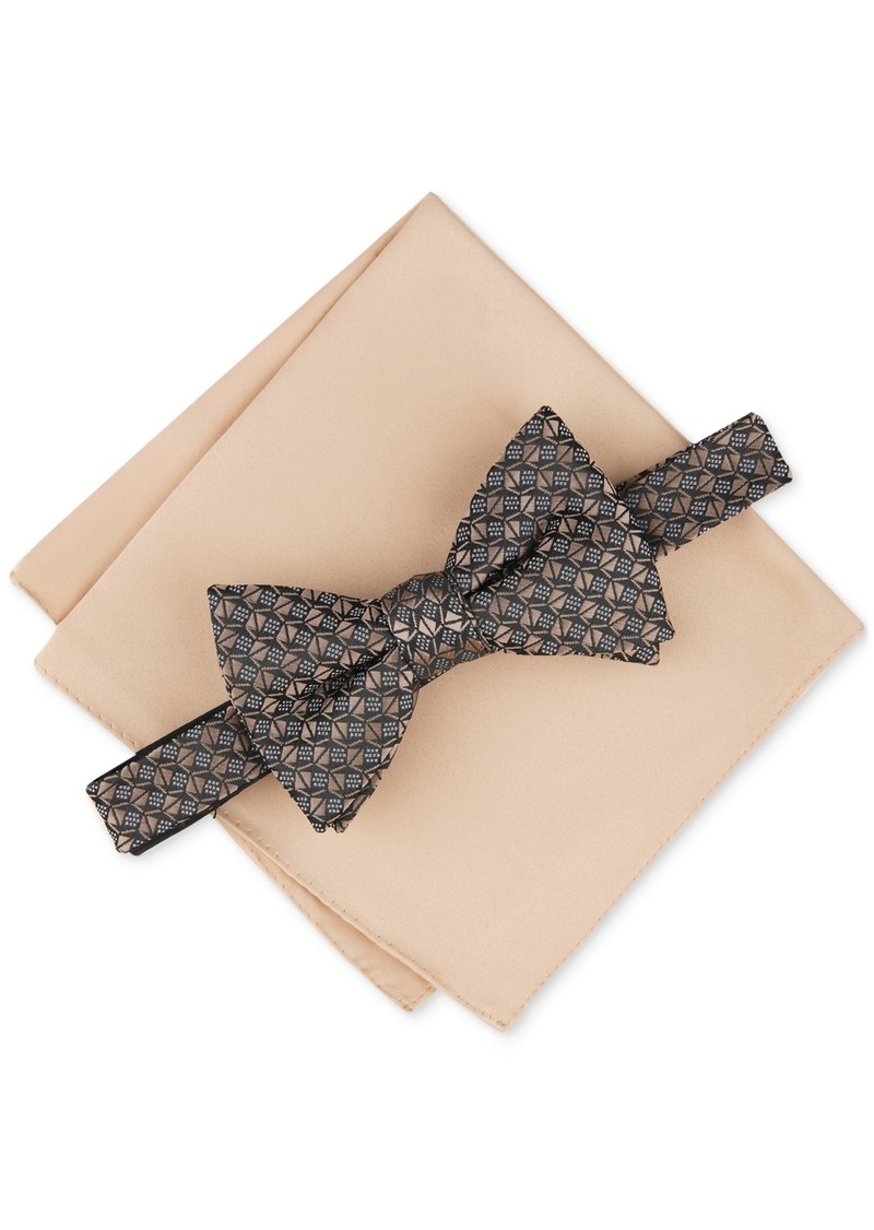 Alfani Alfain Men's Beaver Geo-Print Bow Tie & Pocket Square Set, Created for Macy's - Taupe