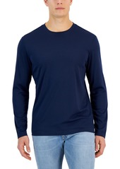Alfani Alfatech Long Sleeve Crewneck T-Shirt, Created for Macy's - Deep Black