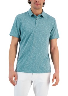 Alfani Alfatech Short Sleeve Marled Polo Shirt, Created for Macy's - Oil Blue / Greige White