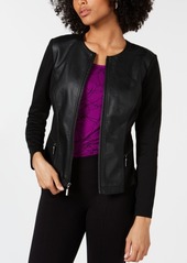 Alfani Petite Faux-Leather Mixed-Media Jacket, Created for Macy's