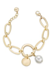 Alfani Gold-Tone Disc & Imitation Pearl Link Bracelet, Created for Macy's