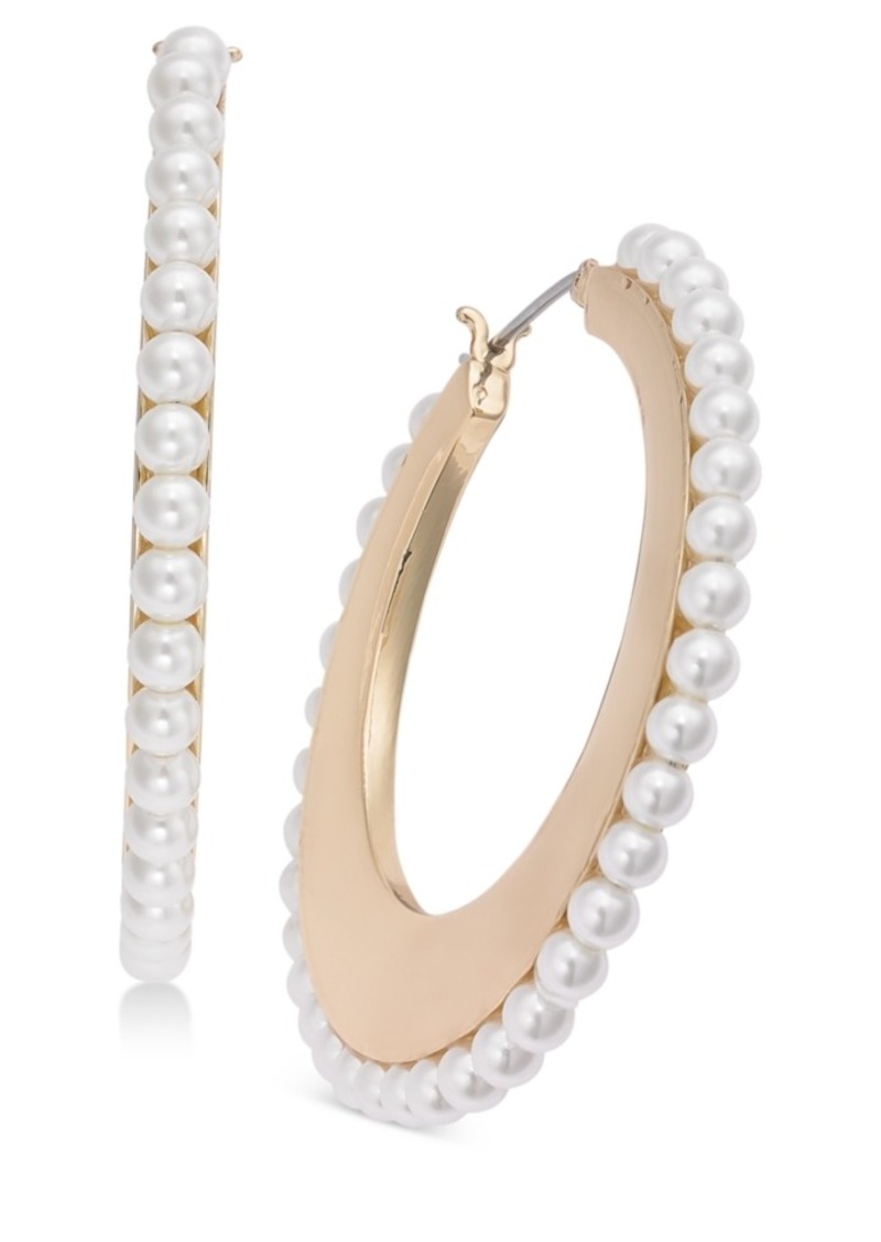Alfani Gold-Tone Imitation Pearl Lined Hoop Earrings, Created for Macy's