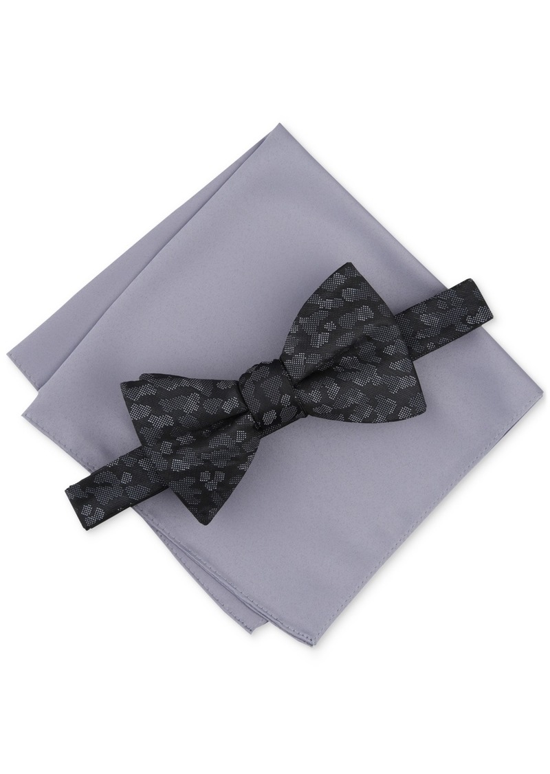 Alfani Men's Abstract Pattern Bow Tie & Solid Pocket Square Set, Created for Macy's - Black