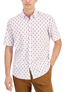 Alfani Men's Alfatech Seventy Regular-Fit 4-Way Stretch Geo-Print Button-Down Shirt, Created for Macy's - Bright White