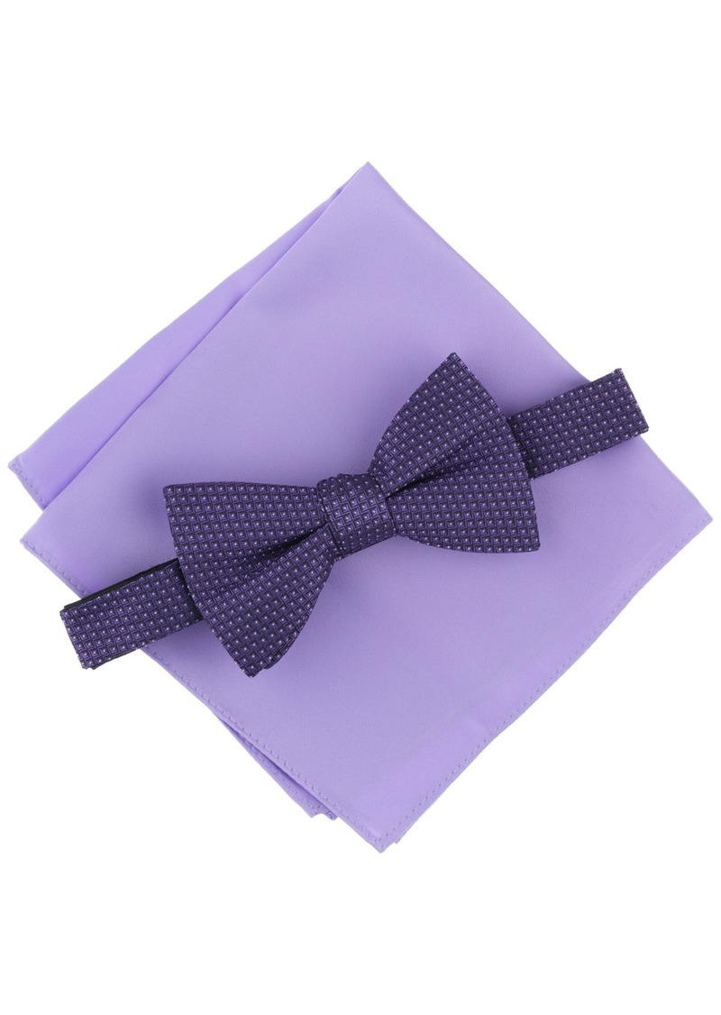 Alfani Men's Bellair Geo-Pattern Bow Tie & Solid Pocket Square Set, Created for Macy's - Plum