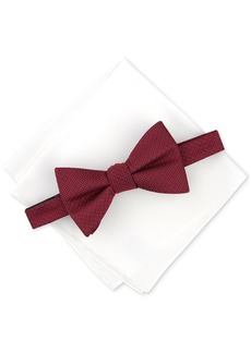 Alfani Men's Belwood Stripe Bow Tie & Solid Pocket Square Set, Created for Macy's - Burgundy