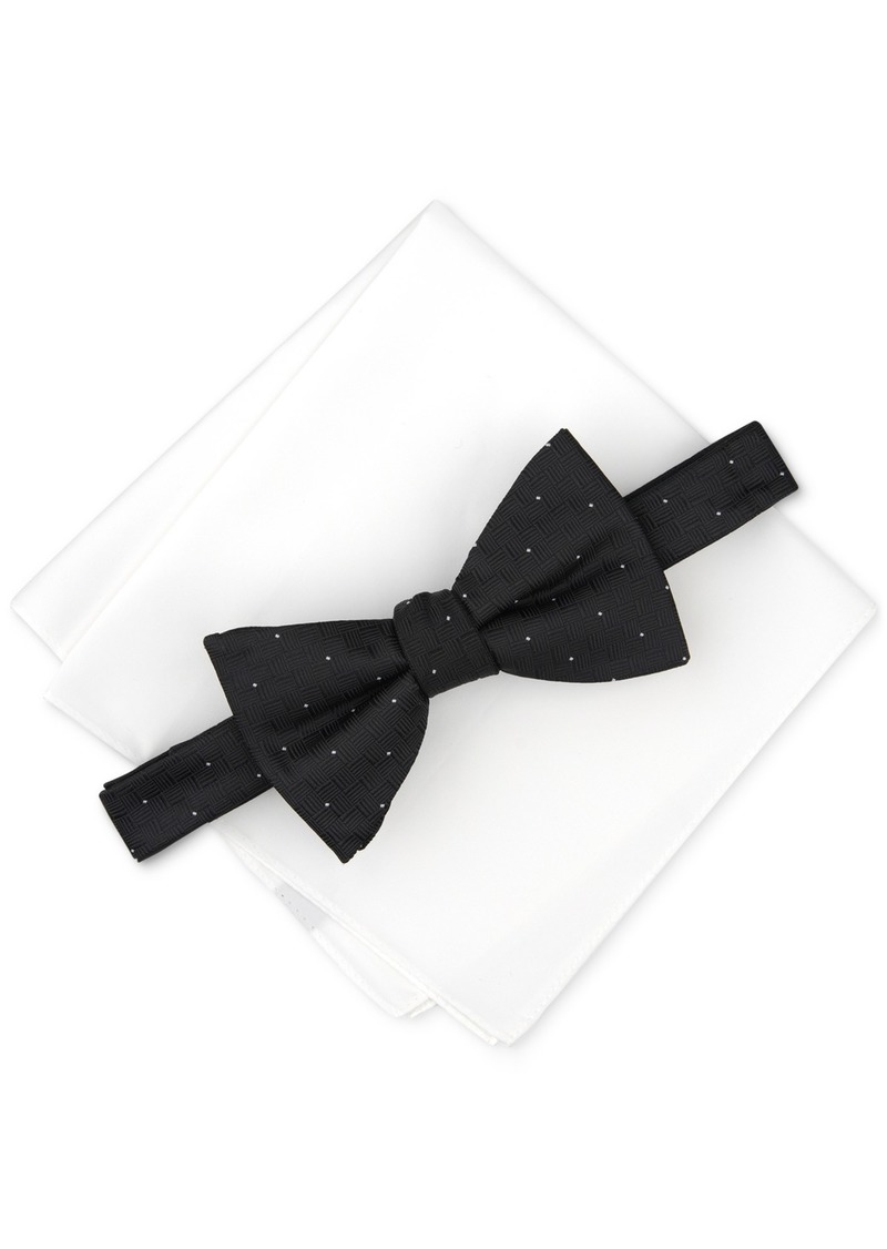 Alfani Men's Brookes Dot-Pattern Bow Tie & Solid Pocket Square Set, Created for Macy's - Black