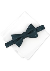 Alfani Men's Brookes Dot-Pattern Bow Tie & Solid Pocket Square Set, Created for Macy's - Black