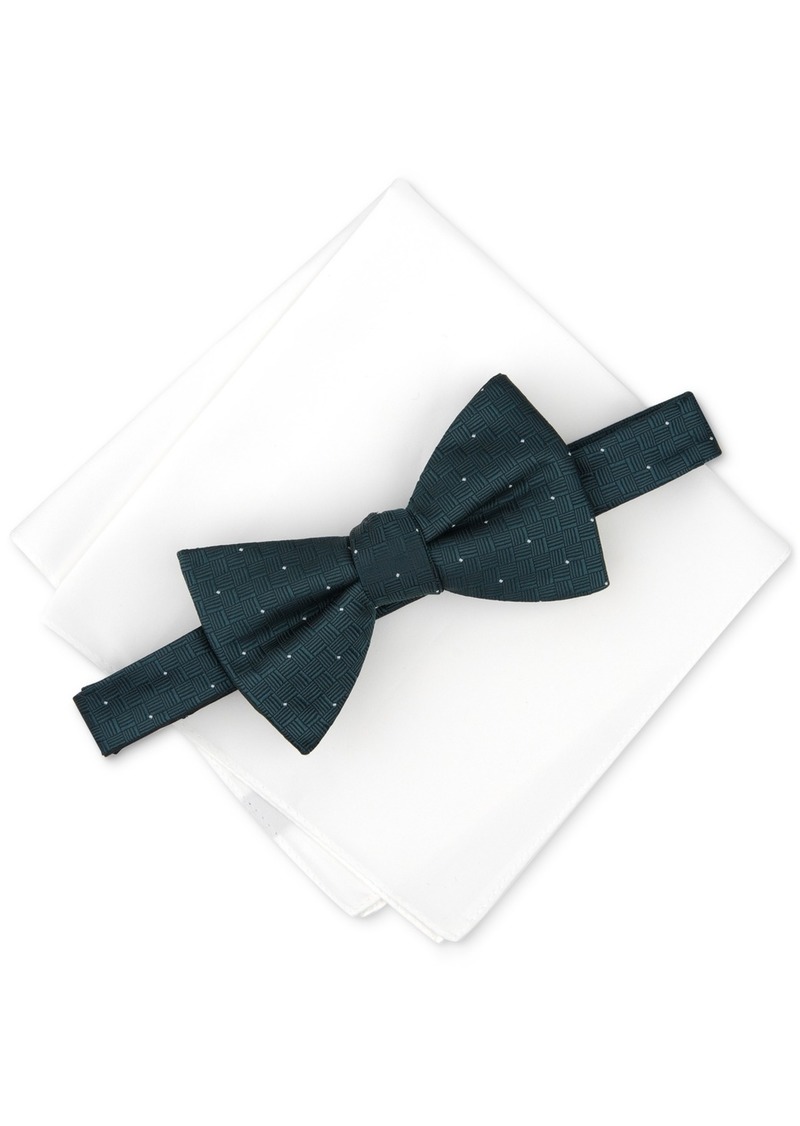 Alfani Men's Brookes Dot-Pattern Bow Tie & Solid Pocket Square Set, Created for Macy's - Hunter