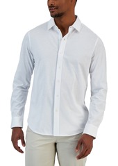 Alfani Men's Classic-Fit Heathered Jersey-Knit Button-Down Shirt, Created for Macy's - Dark Lead Heather