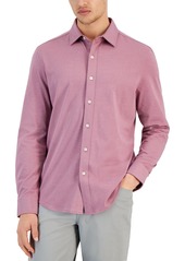 Alfani Men's Classic-Fit Heathered Jersey-Knit Button-Down Shirt, Created for Macy's - Dark Lead Heather